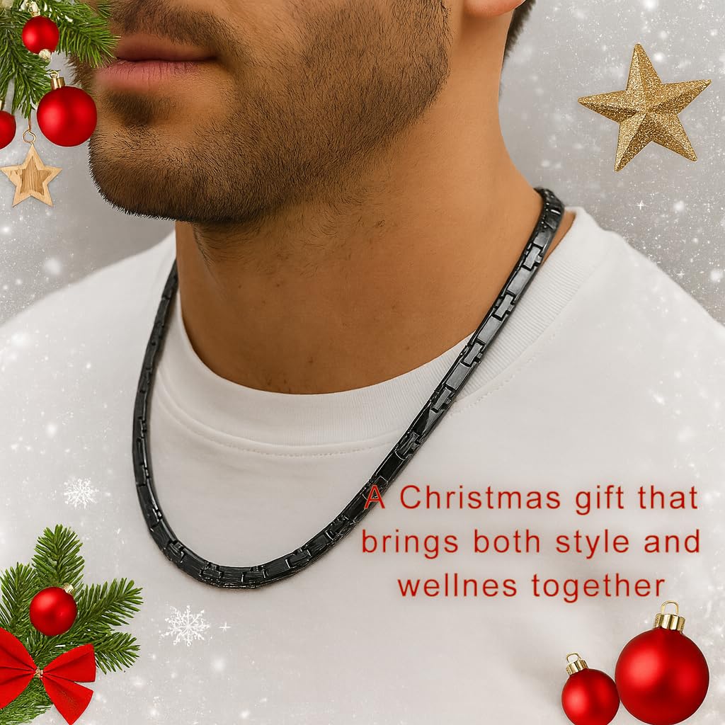 38® Titanium Magnetic Field for Pain Cross Necklace for Men Large Width Germanium Field Therapy Couples Husband(19.17(in), Black)