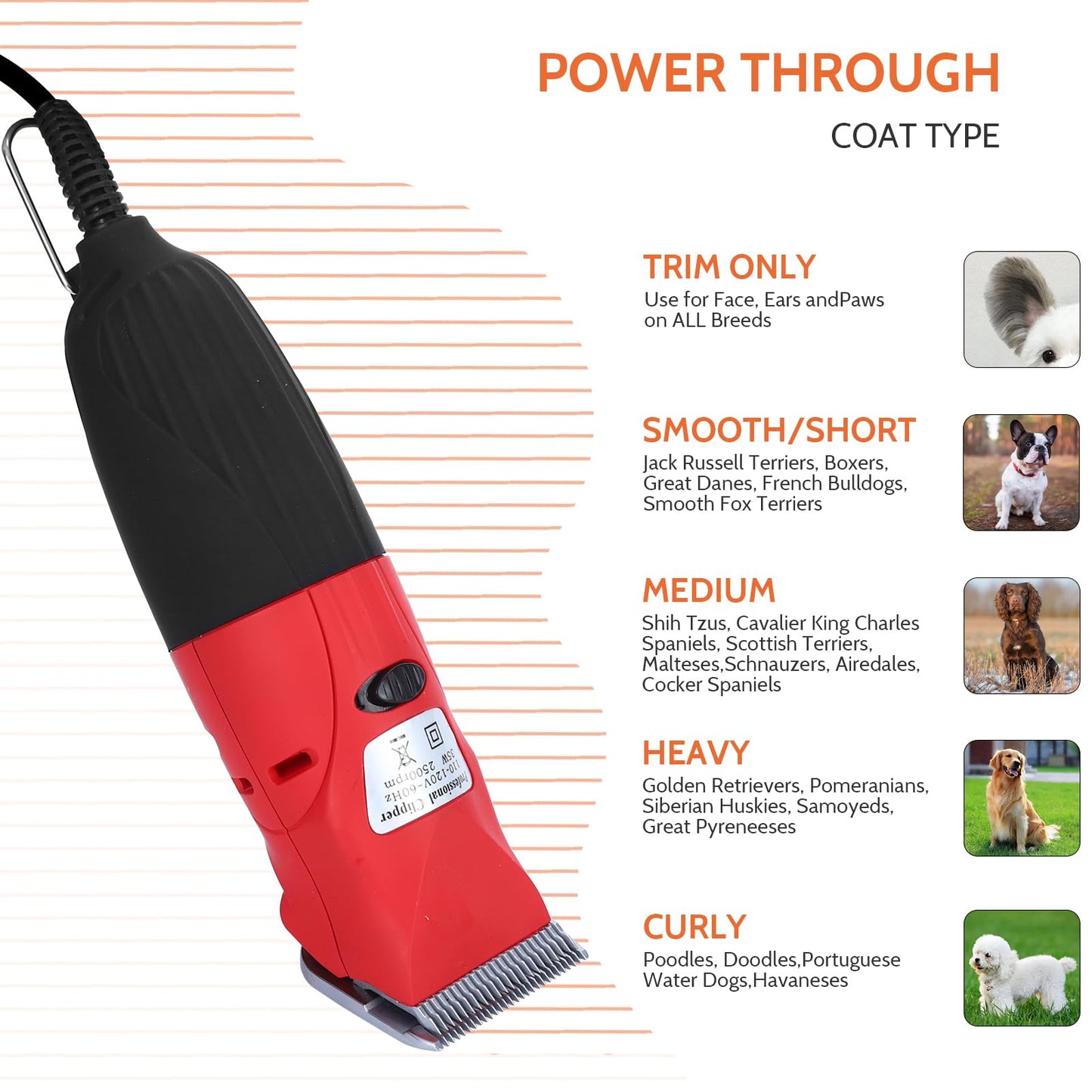 DUCKBOY 35W Pet Hair Clipper & Grooming Kit for Dogs and Cats – Includes 4 Interchangeable Blades & 3m Power Cable – Professional Trimmer for Small to Large Pets