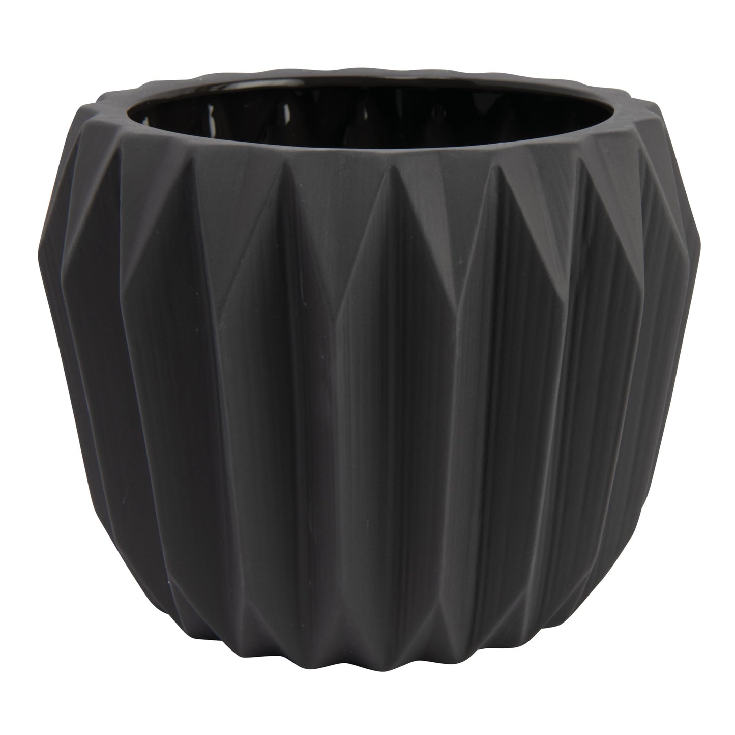 Bloomingville Round Grey Fluted Ceramic Flower Pot