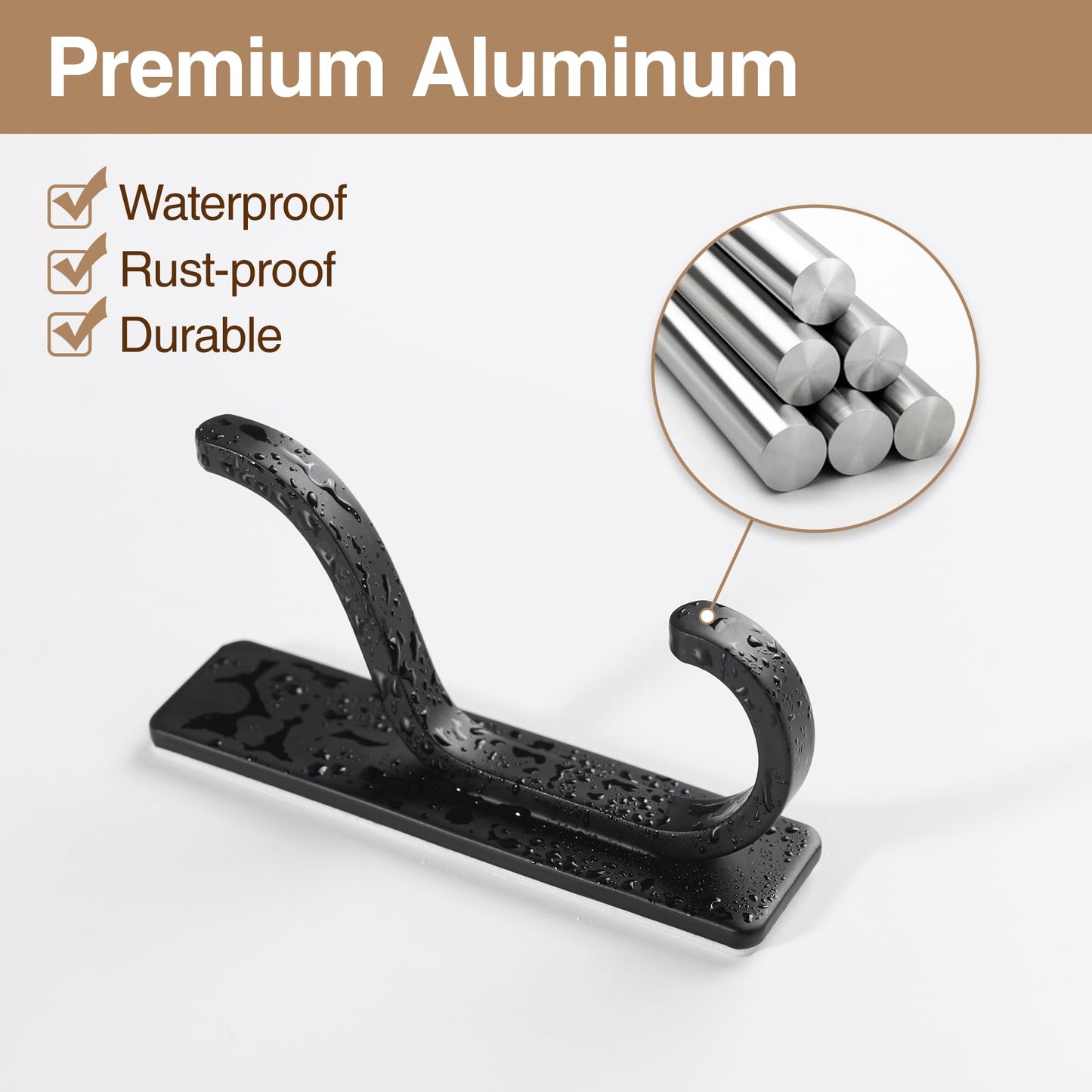 pickpiff Adhesive Wall Coat Hooks - Heavy Duty Stick-On Door Hanger, Metal Hook for Hanging Towel,Purse, Robe, Backpack, Jacket, Clothes - for Bathroom,Dorm, Closet, Kitchen - Black, 6 Pack
