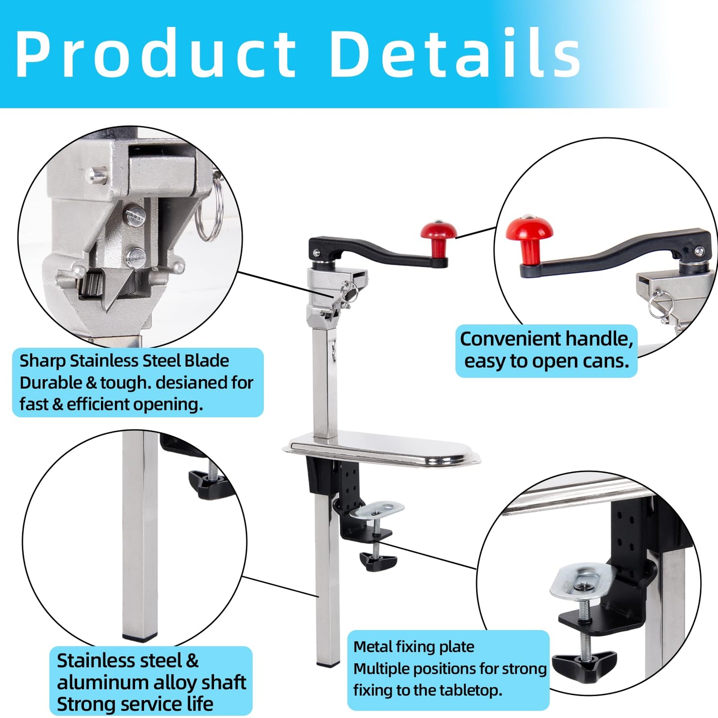 Rismanor Commercial Manual Can Opener Table Industrial Heavy Duty Can Opener with Plated Steel Base Adjustable Height Up to 13" Tall for Restaurant Kitchen Hotel Bar