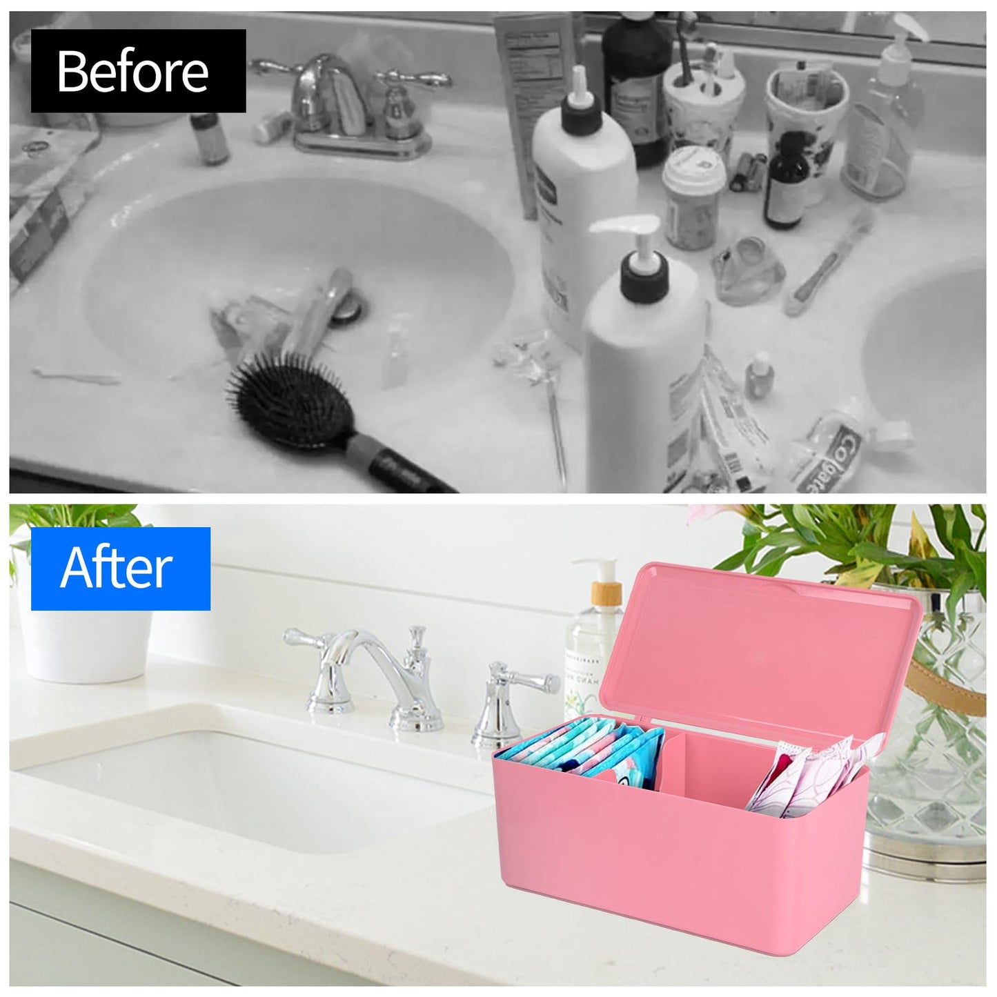 ChengFu Pad and Tampon Organizer for Bathroom,Sanitary Napkin Holder, Pad and Tampon Organizer for Period, Sanitary Napkin Storage Container, Light Pink