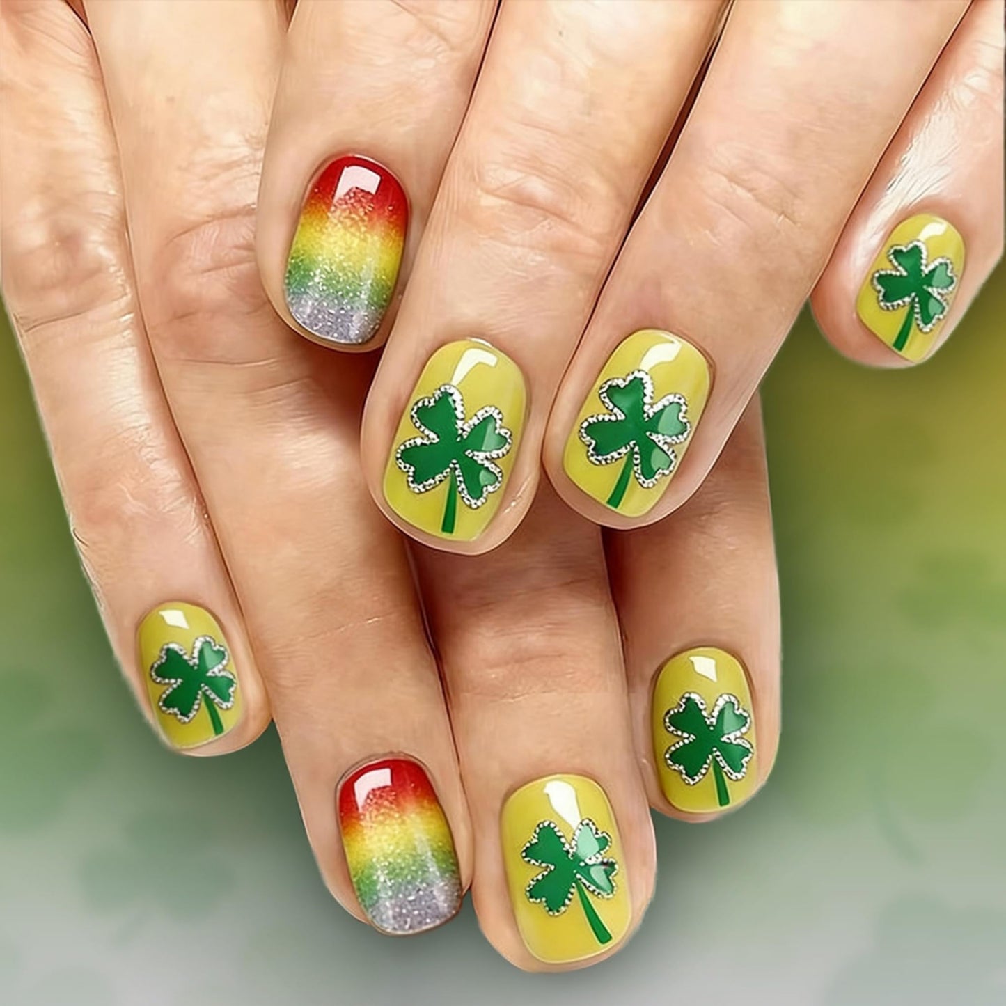 Square Press on Nails Short Fake Nails Green Acrylic Nail Press ons SEENEEY Stick on Nail for Women 24pcs