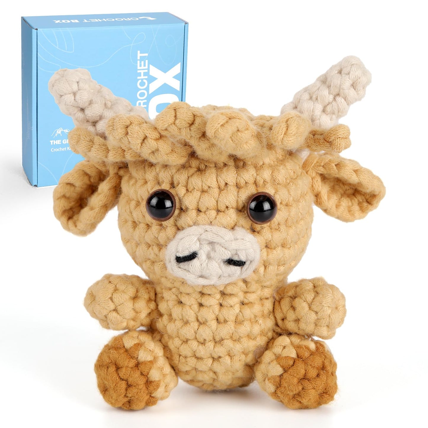 CrochetBox Crochet Kit for Beginners, Highland Cow Easy Animals Starter Set for Adults and Teen (), Knitting Kit with Yarn, Hook, Video Tutorial(30%+ Yarn)