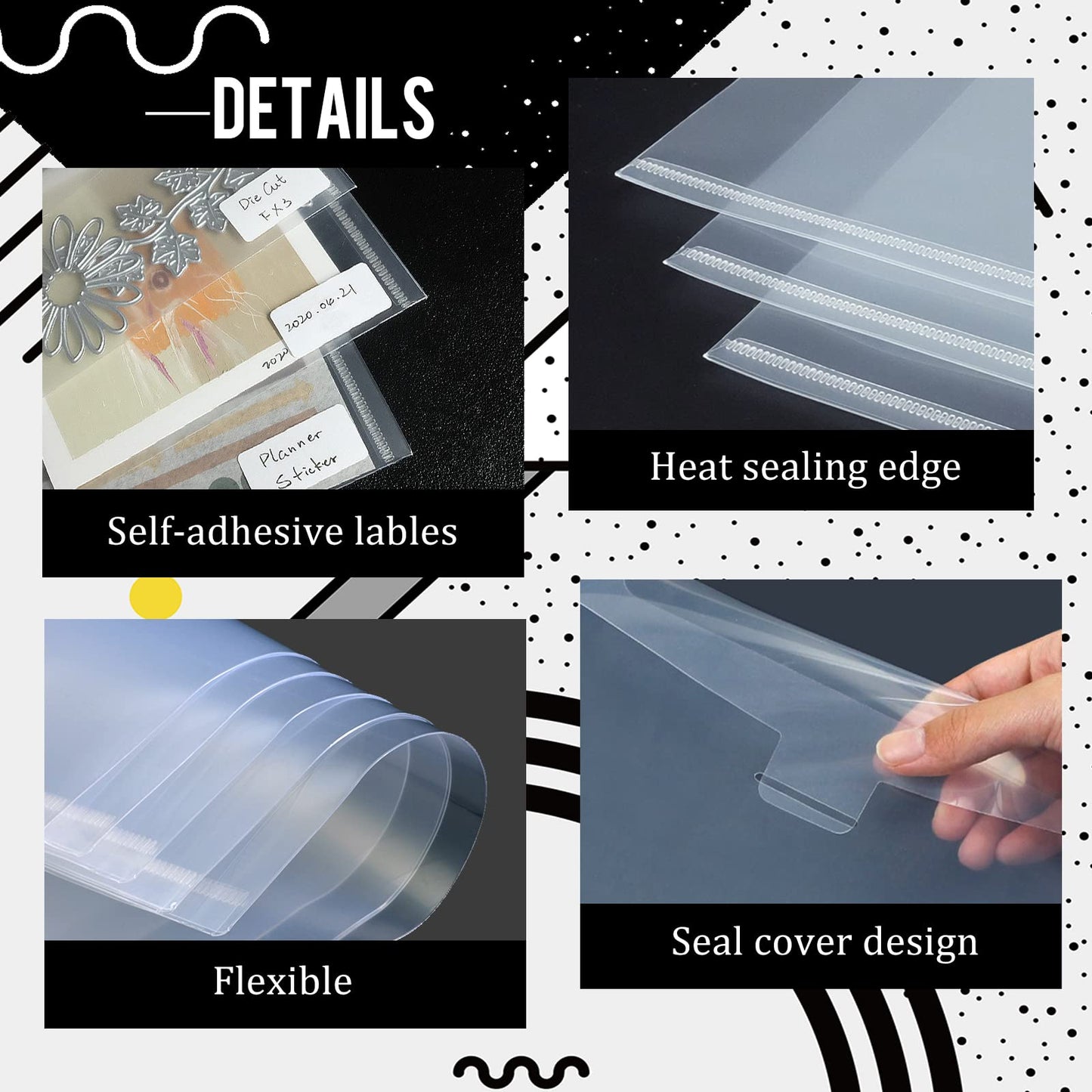 Hukado 30 Pieces Clear Stamp & Die Plastic Storage Bag, 9.4x7 Inches Resealable Large Envelope Pocket for Card Making DIY Scrapbooking Paper Craft and Cutting Dies Stencil