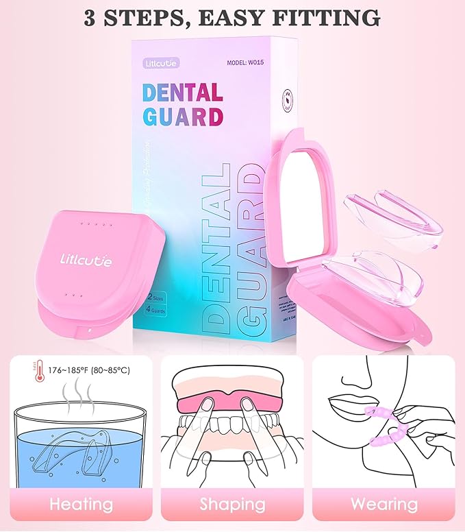 Mouth Guard for Grinding Teeth at Night, Mouth Guard for Sleeping, Mouthguards for Grinding of Teeth, Night Guards for Teeth Grinding, with 2 x 5X Mirror Case (4 Pack/2 Size)