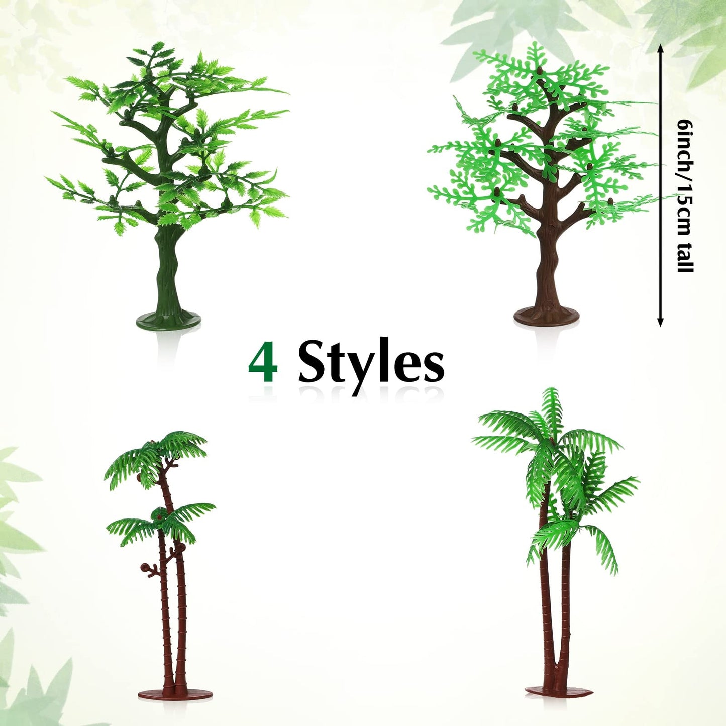 Janinka 36 Pcs Mini Toy Jungle Trees Plastic Model Coconut Trees Figurines with Base Cake Decoration Rainforest Diorama Supplies Scenery Architecture for Craft, Building, Scenery Landscape, 4 Styles