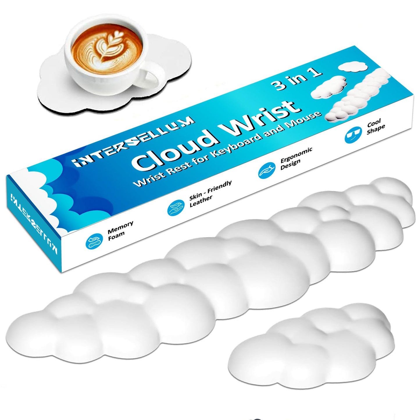 Cloud Keyboard Wrist Rest & Mouse Pad Set for Typing Comfort – Ergonomic Memory Foam Wrist Support with Non-Slip Base, Soft Cloud Wrist Pad for Computer, Laptop, Office Work, Gaming & Home Desk