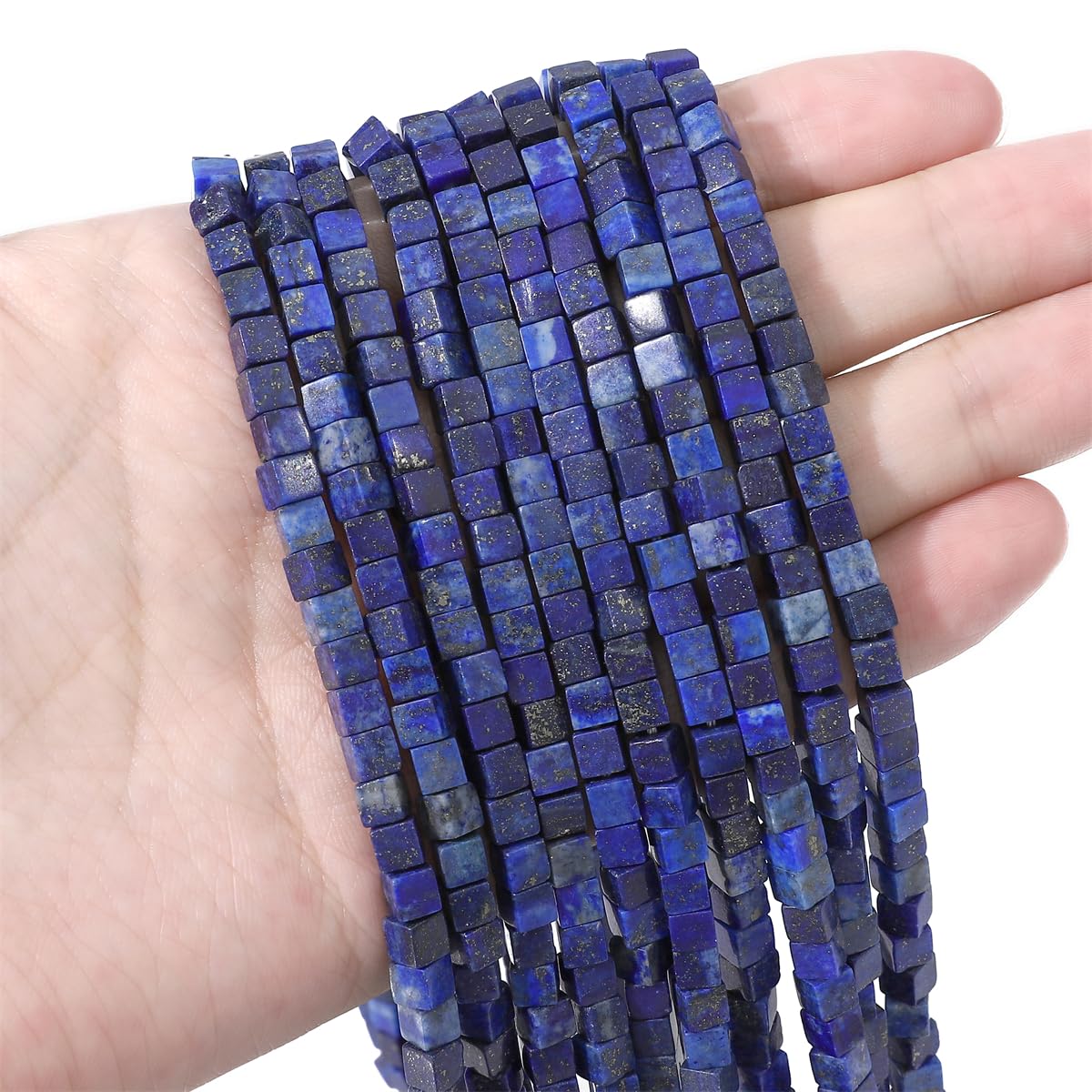 BEADIA Natural Lapis Lazuli Square Stone Beads 4x4mm 85pcs Cube Loose Semi Gemstone Beads for Jewelry Making Design