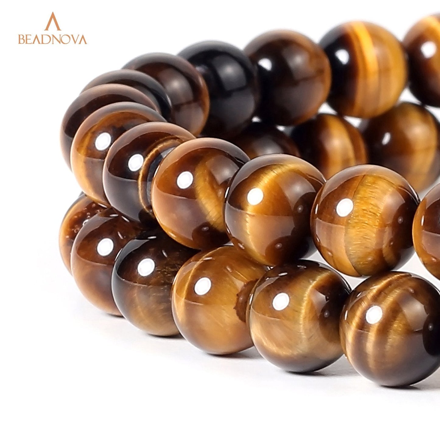BEADNOVA Yellow Tiger Eye Beads Natural Crystal Beads Stone Gemstone Round Loose Energy Healing with Crystal Stretch Cord for Jewelry Making (8mm, 45-48pcs)