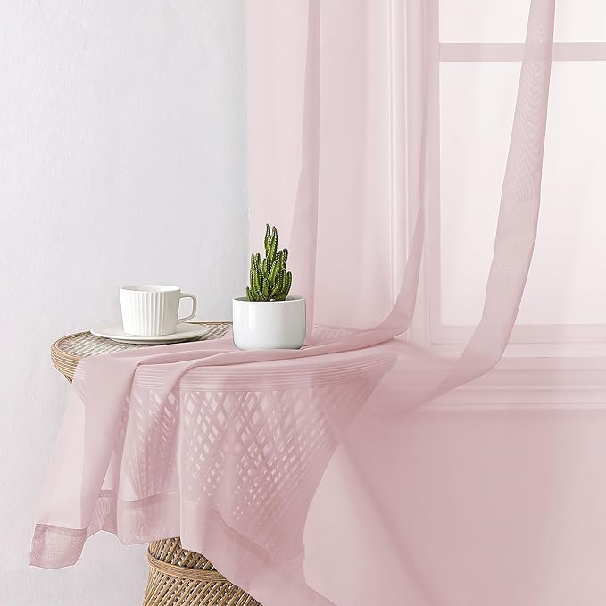 Lecloud Blush Pink Sheer Curtains 72 Inches Long 2 Panels, Lightweight Dual Rod Pockets Girls Bedroom Curtains, Breathable Solid Living Room/Dining Room/Backdrop/Door Voile Drapes, 40" W x 72" L