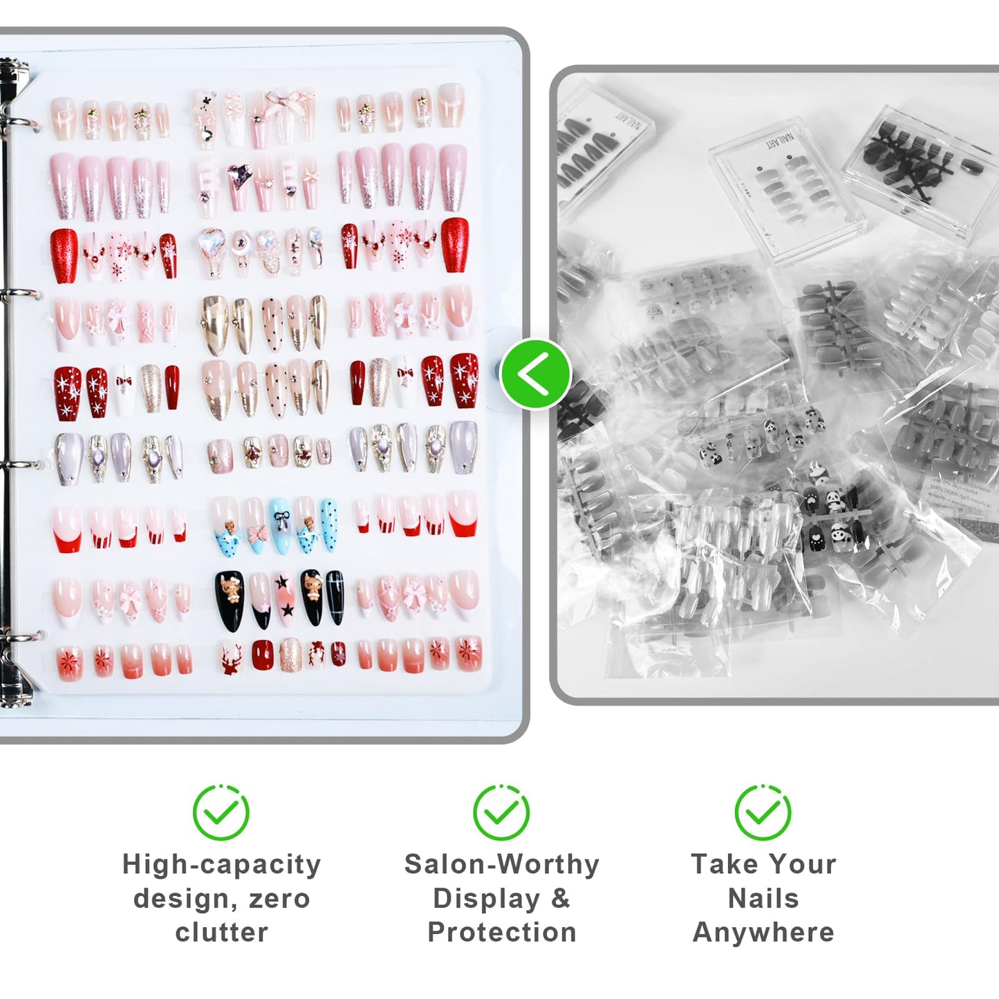 Yazikisa Large Press on Nail Organizer Book Insert Pages 6 Sheets Fake Nails Storage Insert Page Acrylic Salon Display Supplies Removable with Double-Sided Adhesive A4 Size
