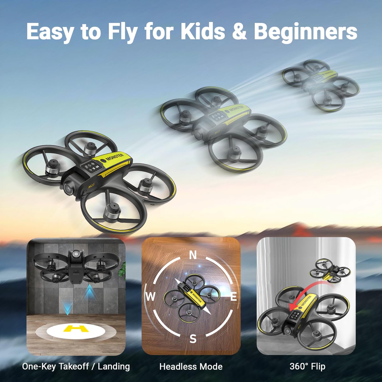 Drone for Kids with Camera and 4.5" Screen Remote – Beginner RC Drone with Brushless Motor, Optical Flow Hover, One-Key Takeoff, 2 Batteries