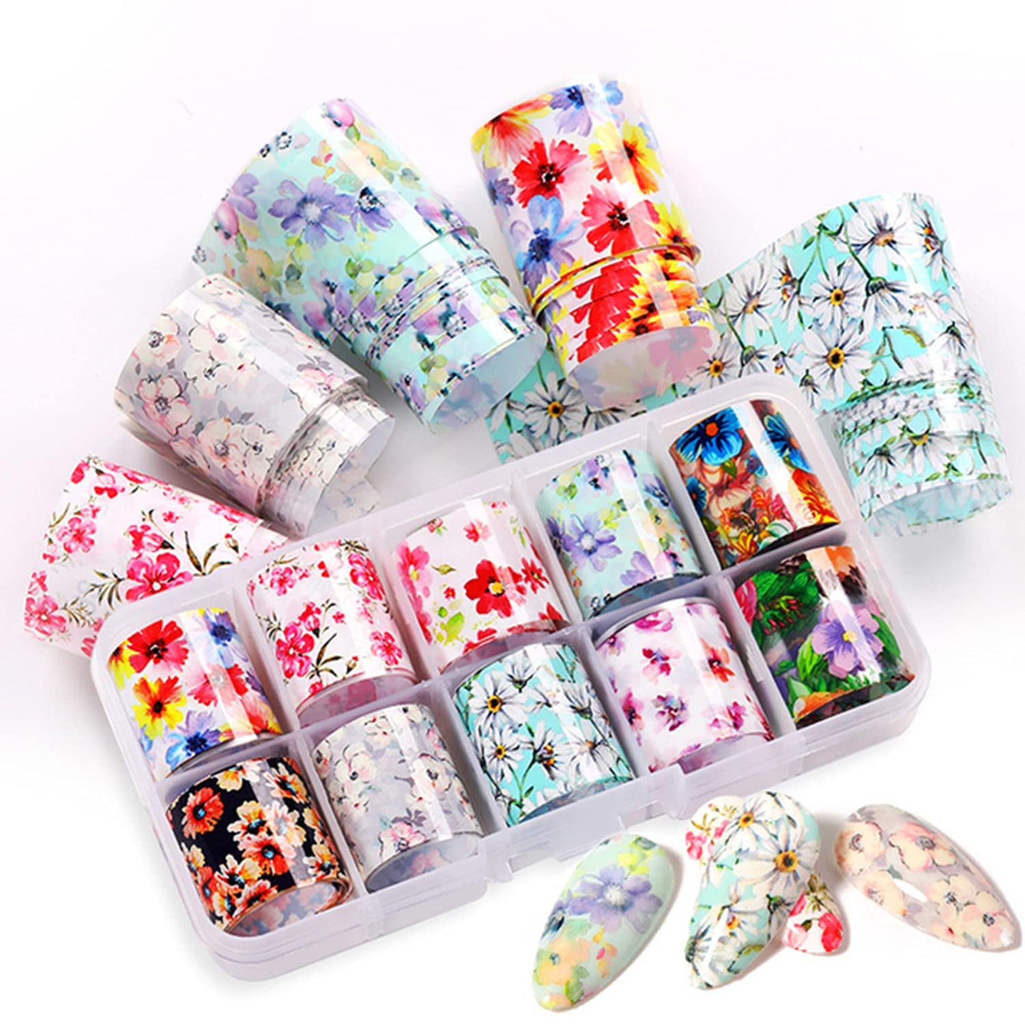 Nail Foil, DANNEASY 30 Rolls Nail Art Foil Transfer 3D Flower Stickers for Nails Blossoms Foils Nail Wraps for Nails Art Decorations Manicure Supplies
