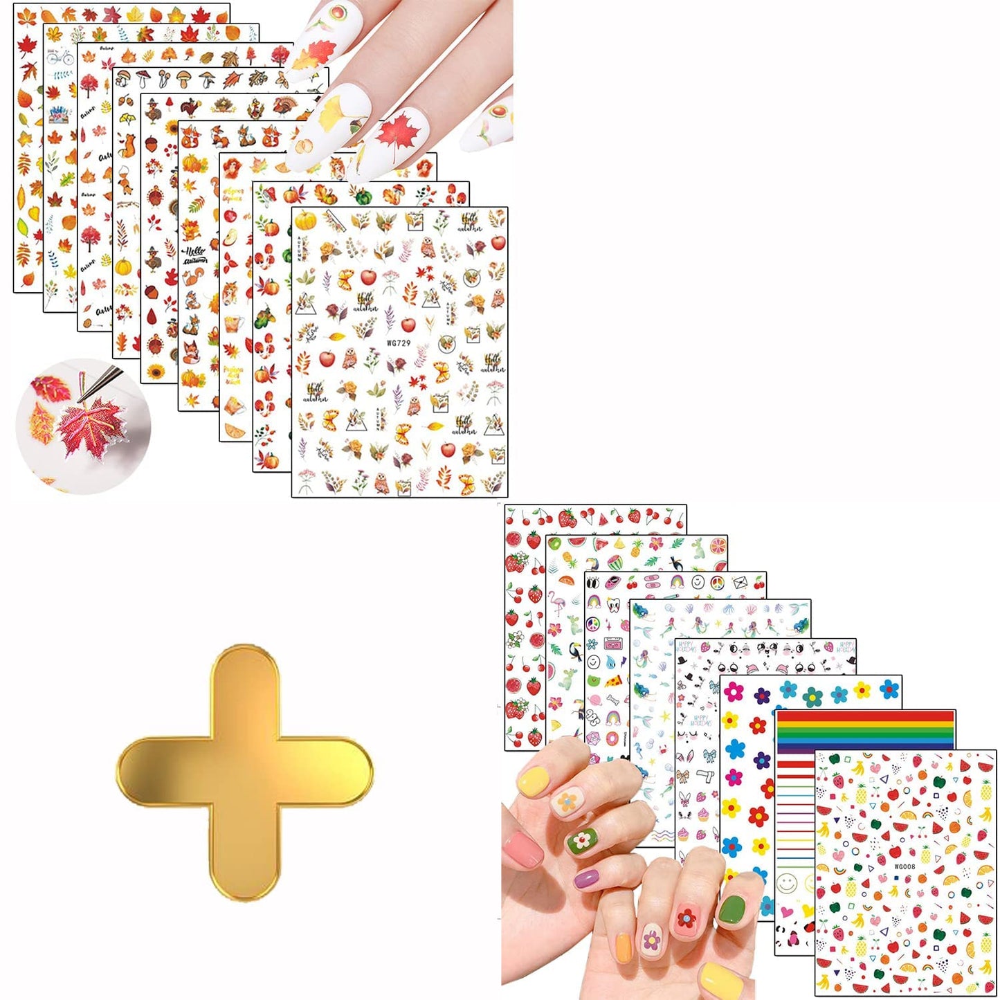 9 Sheets Thanksgiving Nail Art Stickers with 8 Sheets Flowers Nail Art Stickers