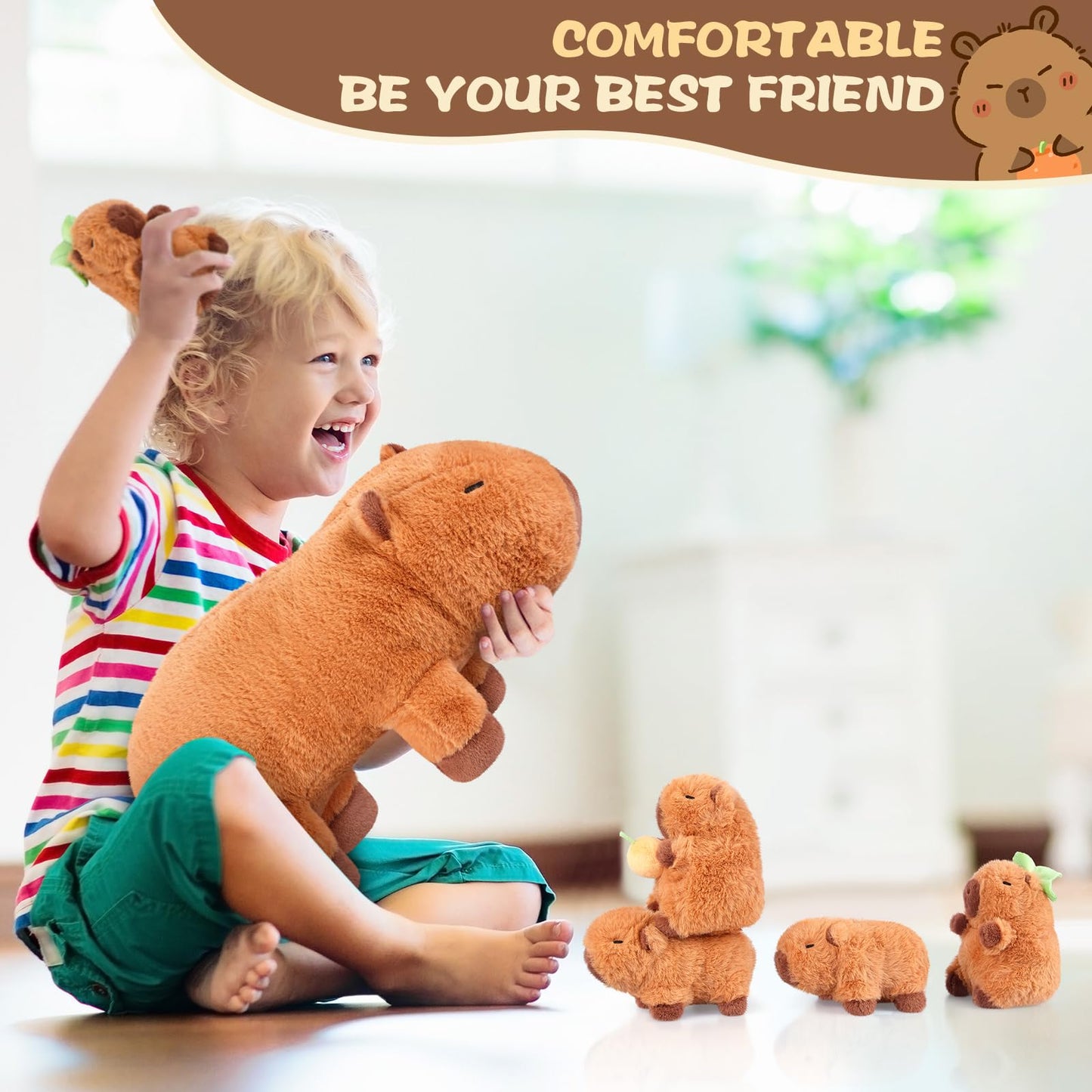 SuzziPals Giant Capybara Plush 30", Jumbo Soft Capybara Stuffed Animal, Giant Plush Toys Hugging Pillow and 5-in-1 Capybara Stuffed Animals with Babies Inside, 5PC Set Capybara