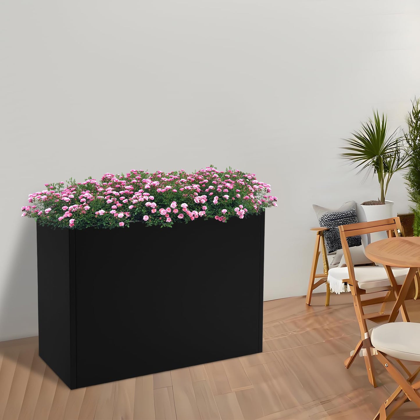 Fulavorty Steel Planter Box,Black Planter Large Rectangular Indoor Outdoor Planters with Removable Shelf,Heavy Duty Rectangular Planter for Patio,Deck,Yard,Garden