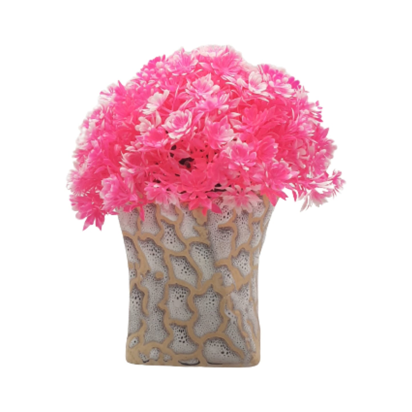 India Meets India Handmade Ceramic Twisted Planter [Cream] w/Artificial Flower, Decorative Planter for Home Décor/Living Room/Office/Dining Area and Windowsill, 4 x 3 in