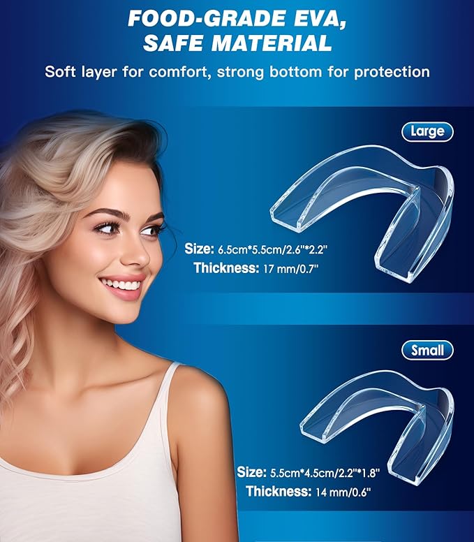 Mouth Guard for Grinding Teeth at Night,Teeth Grinding Mouth Guard for Sleep,Reusable Guards for Sleeping,4 Pack/2 Size,Transparent