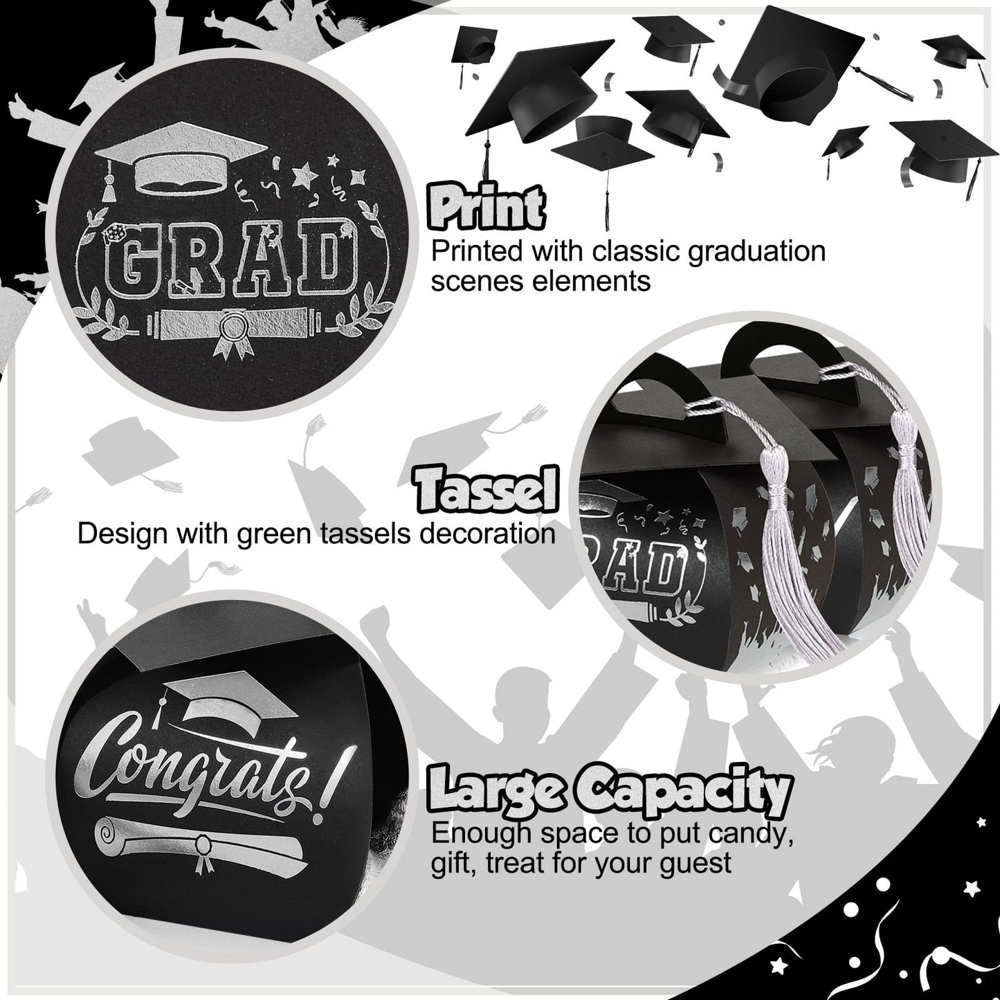 TaoBary 30 Pcs Graduation Cap Gift Boxes Graduation Decorations Class of 2026 Candy Box with Tassel for 2026 Grad Party Favors Supplies(Silver)