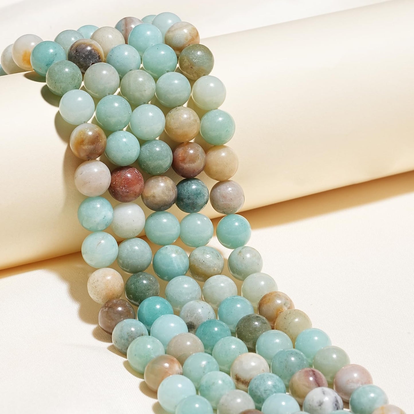 10mm Natural Colorful Amazonite Gemstone Beads Polished Round Smooth Stone Beads for Bracelets Jewelry Making 15inch Loose Beads
