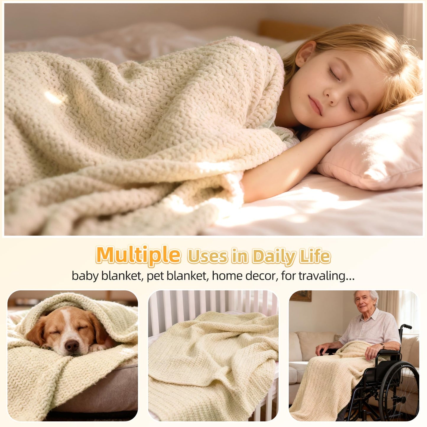 Aeelike Blanket Crochet Kit for Beginners, Easy Crochet Blanket Kit with Soft Chenille Yarns Detailed Instruction Crocheting Accessories Complete Beginners Crocheting Kits, Khaki