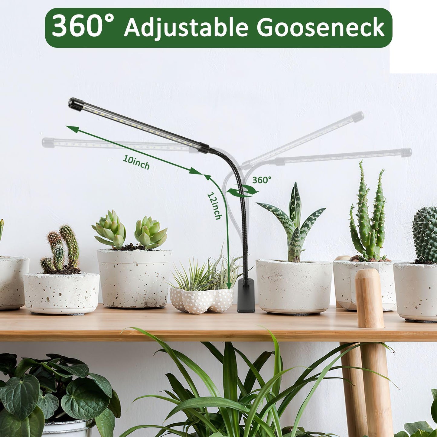 Bufccy Grow Lights for Indoor Plants, 6000K Full Spectrum Grow Light for Succulents, Vegetables Small Plants, Auto On Off Timing, 9 Dimming, 360 Degree Adjustable Plant Lights, 2 Pack