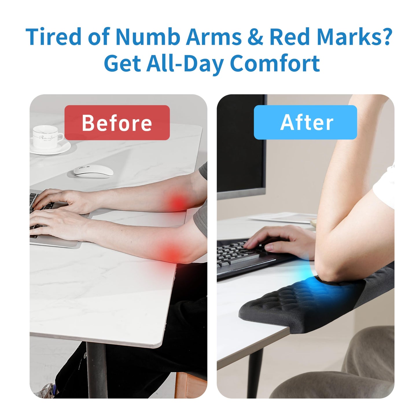 MEKASS L-Shaped Desk Elbow Pad for Desk, Memory Foam Elbow Support Padding with Non-Slip, 2-Piece Ergonomic Desk Edge Cushion, Wrist Comfort Support for Office Home (Diamond Black)