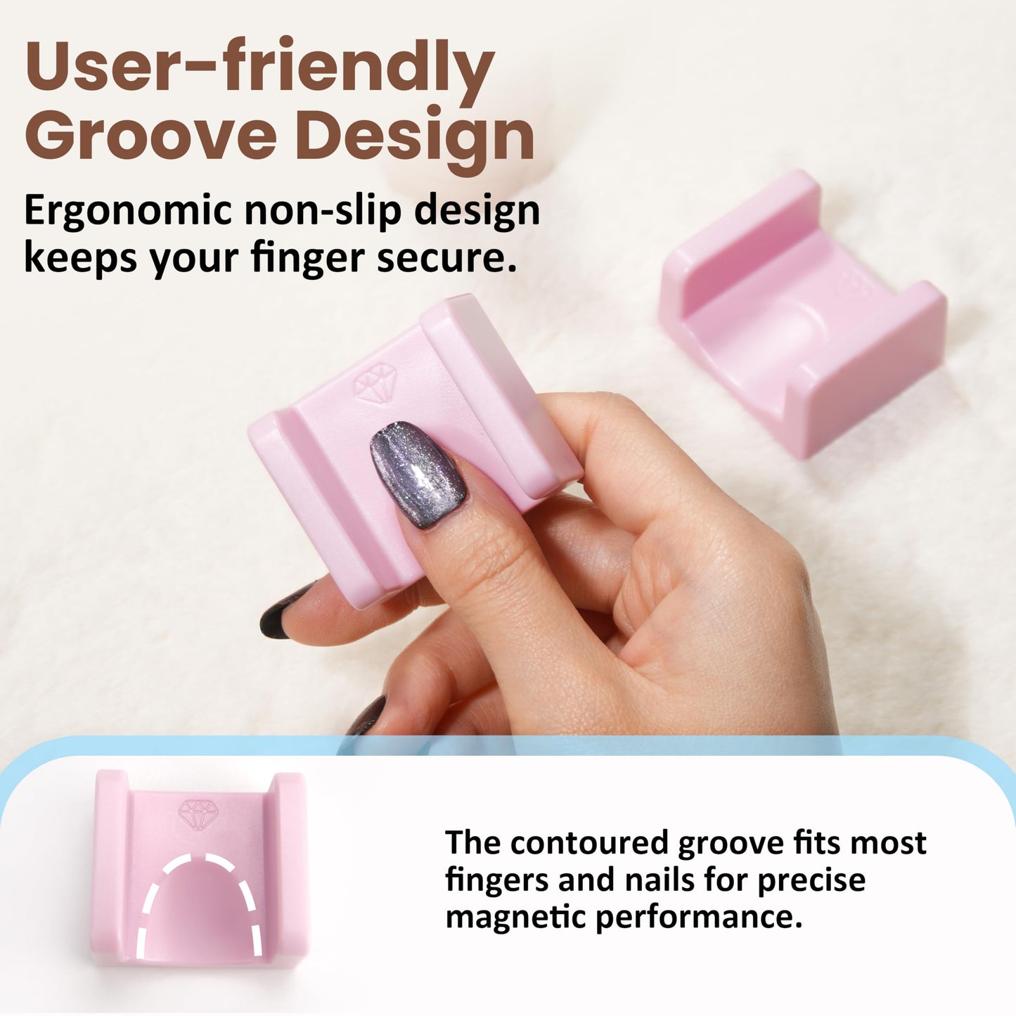 FANTOVO Nail Magnet for Cat Eye Velvet Nails, U-Shaped Magnet for Nails, Magnetic Nail Polish Tool for Cat Eye Velvet Effect, N48 Strong Pull Force, 2 Packs, Pink (NOT 3D-Printed)