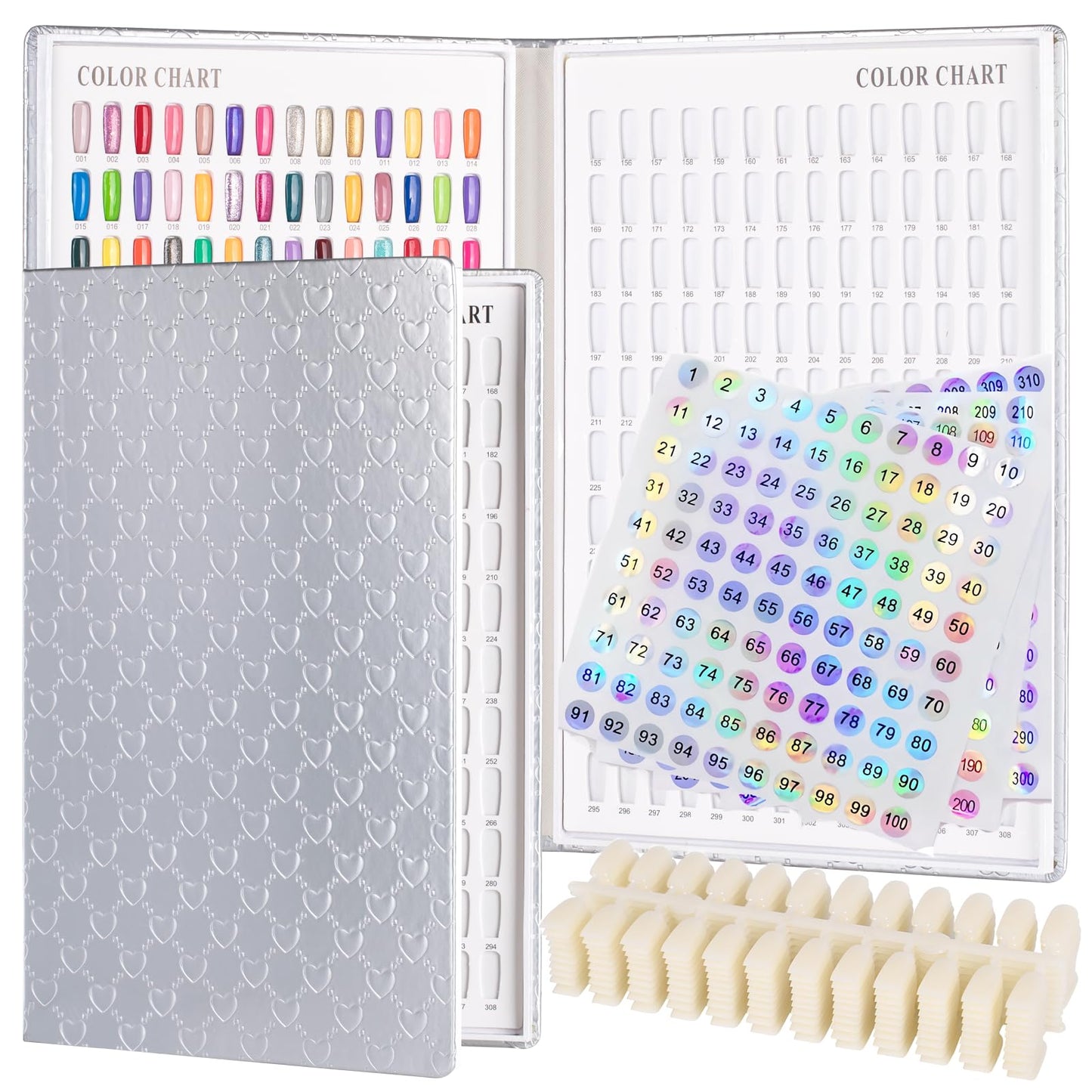 Acycion2A 308 nail display chart with 360 false nail tips (Silver)
