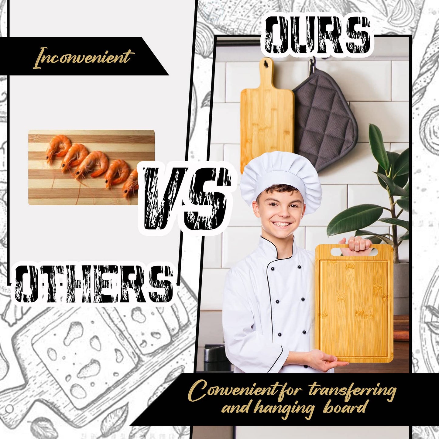 Nuenen 10 Pcs Bulk Wood Cutting Board with Handle 12 x 7.8 Inch Bamboo Wooden Kitchen Serving Chopping Boards for Pizza, Bread, Charcuterie, Fruit, Vegetables(Bamboo)