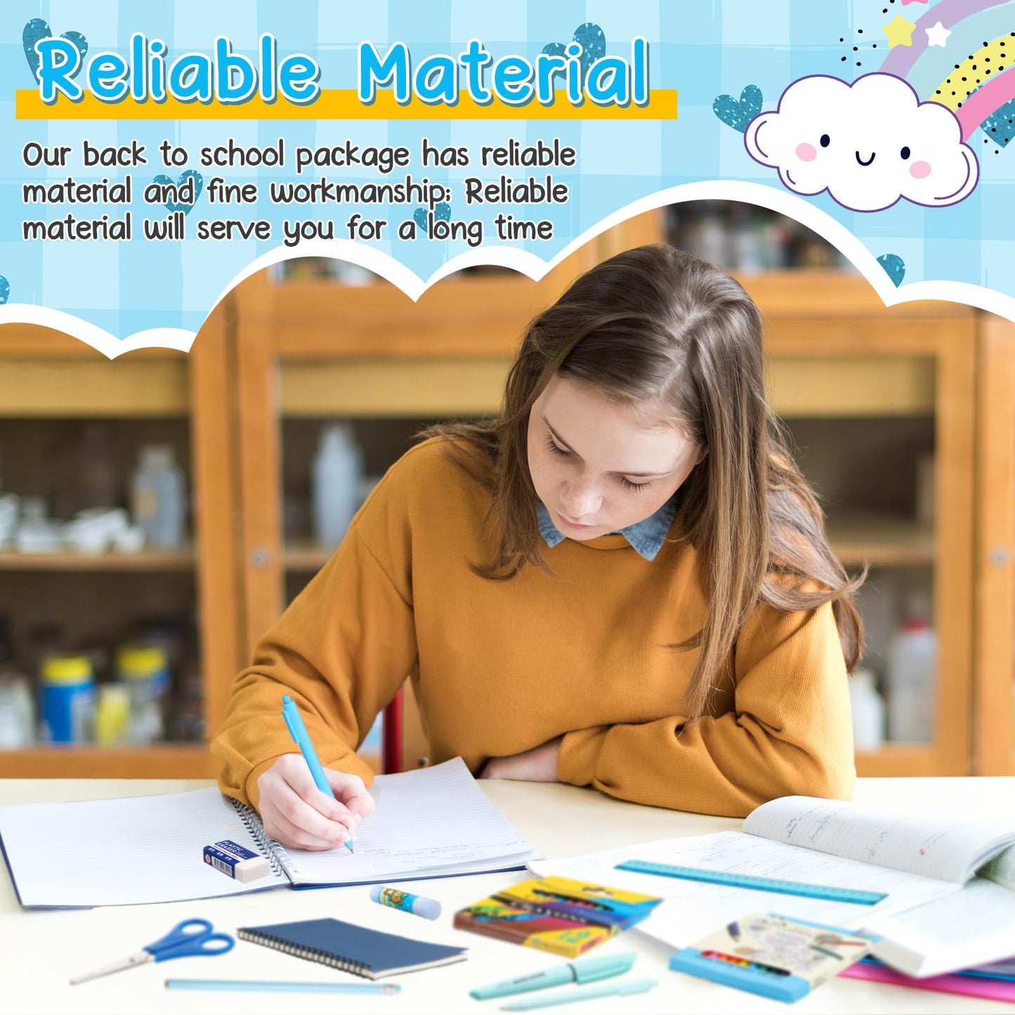 Watersay 48 Pcs School Stationary Set Essentials Bundle Include Folders Notebooks Rulers Scissors Pencils Pens and Much More Back to School Gifts for Students(Blue)