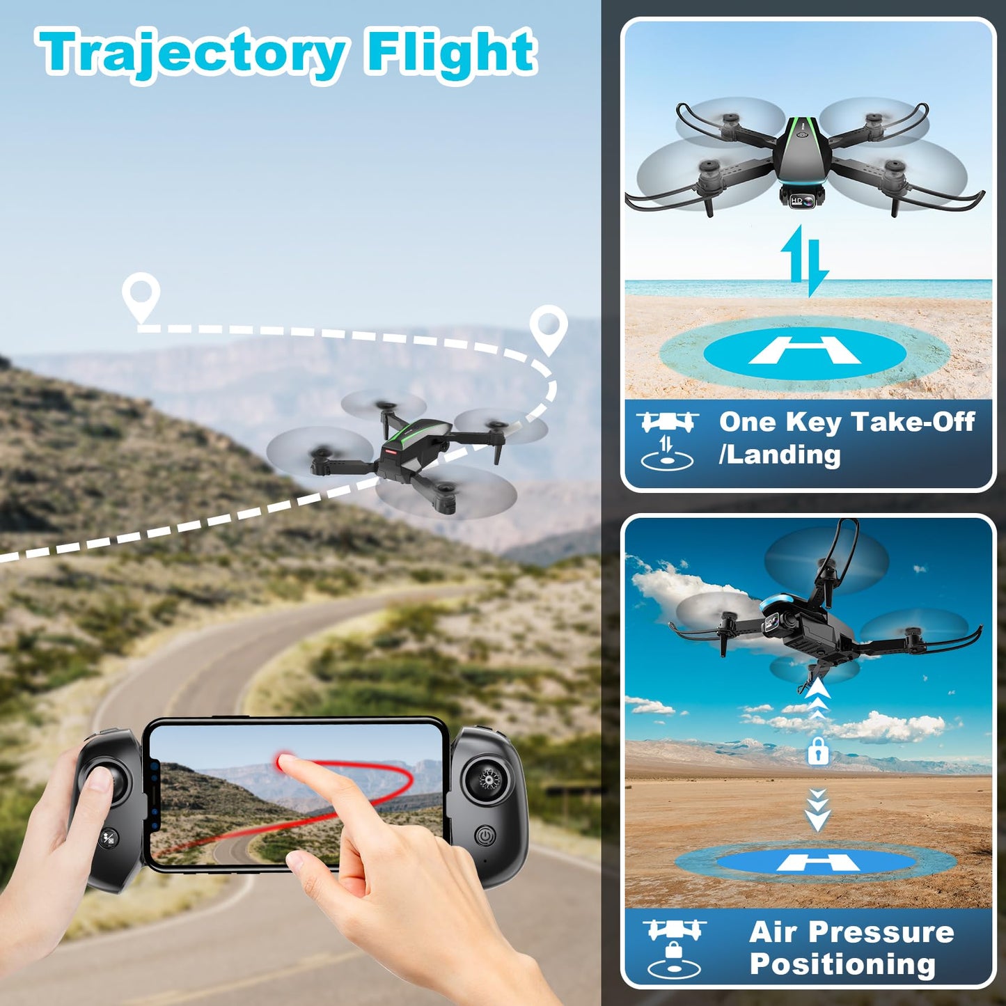 Oddire Drone with Camera - Drones for Adults, with 2 Batteries, Carrying Case, Propellers, 1080P HD Foldable Drone with Stable Hover, Trajectory Flight, Gravity Control, One Key Take Off/Land, 3D Flip