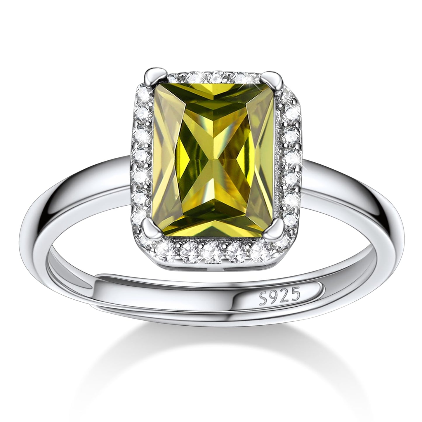 Bestyle 925 Sterling Silver Infinite Birthstone Rings August Square Peridot Crystal Rings, Dainty Love Statement Rings Adjustable, Minimalist Ring Gift on Birthday/Valentines/Thanksgiving/Christmas