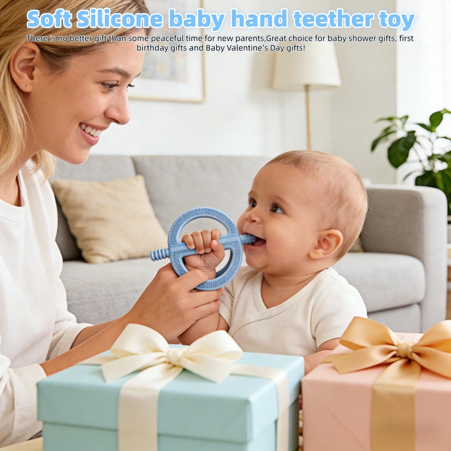 MACLUD 3 Pack Baby Teething Toys, Anti Dropping Wrist Hand Teethers & Easy-Grip Teether Ring, Food-Grade Silicone for Teething Relief, Newborn Essentials Chew Toys 0-12 Months（Blue&Pink&Green）