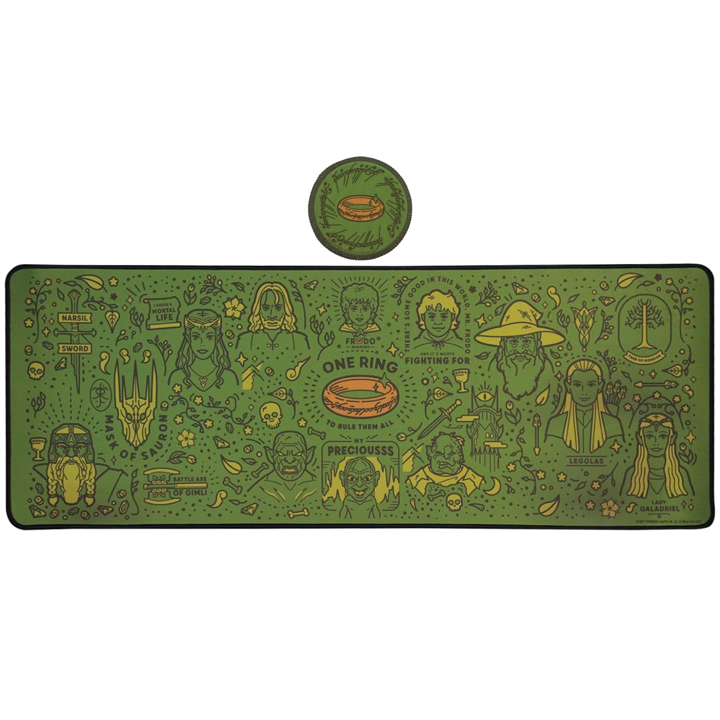 The Lord of the Rings Desk Pad & Coaster Set – Large Computer Gaming Mouse Mat with Matching Drink Coaster, Middle-Earth Map Design, Officially Licensed Item