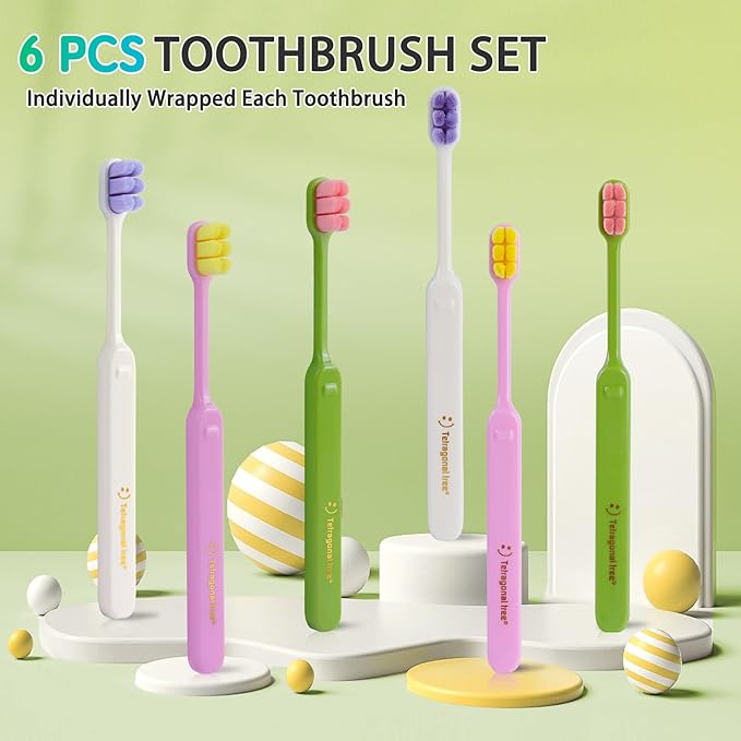 6 Count Ultra-Soft Toothbrush for Sensitive Gums – 10,000 Extra Gentle Bristles, Manual Toothbrush for Adults, Pregnancy, Braces, Elderly, Gum Care (Dopamine Colors, Individually Wrapped)