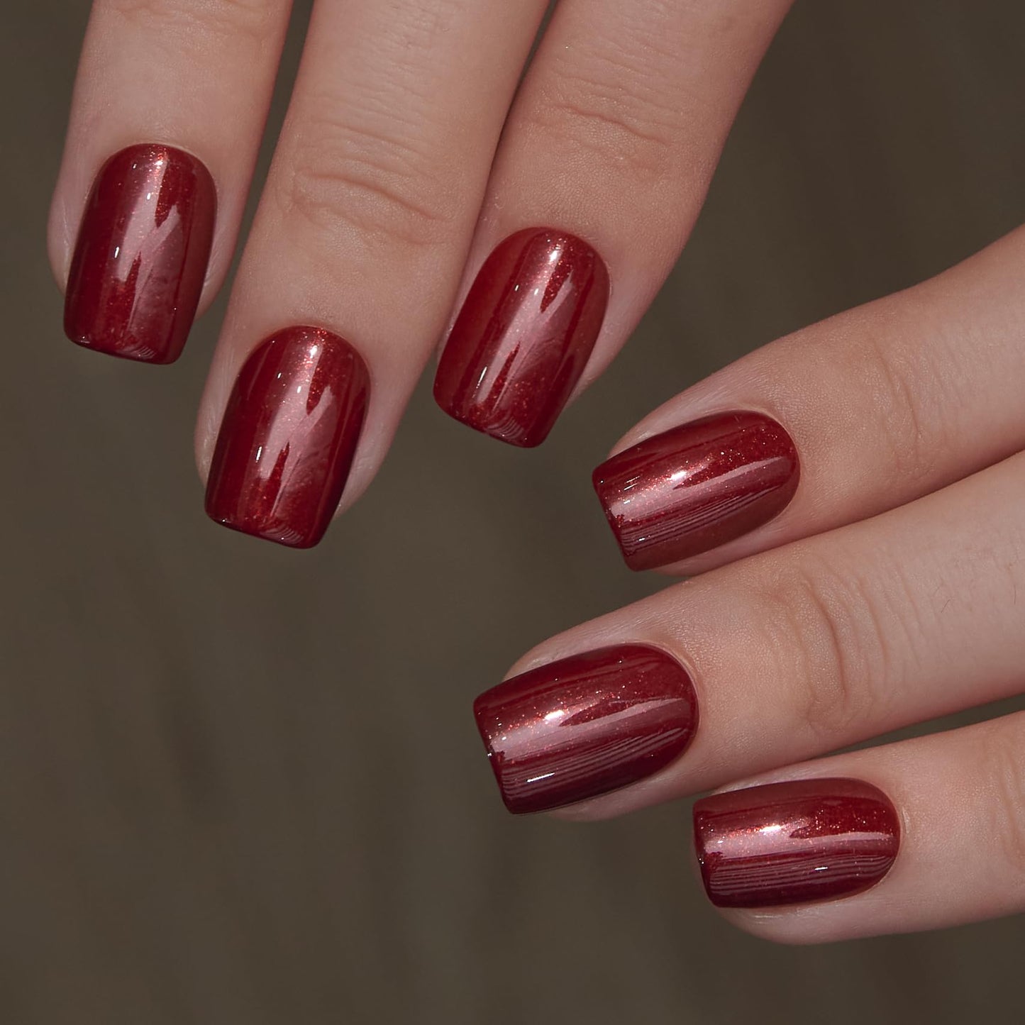 Curvlife Soft Gel Press on Nails Fake Nails with Grayish Red Design Full Cover False Nails Reusable Nail Kit with Nail Glue Adhesive Tabs Artificial Glue on Nails