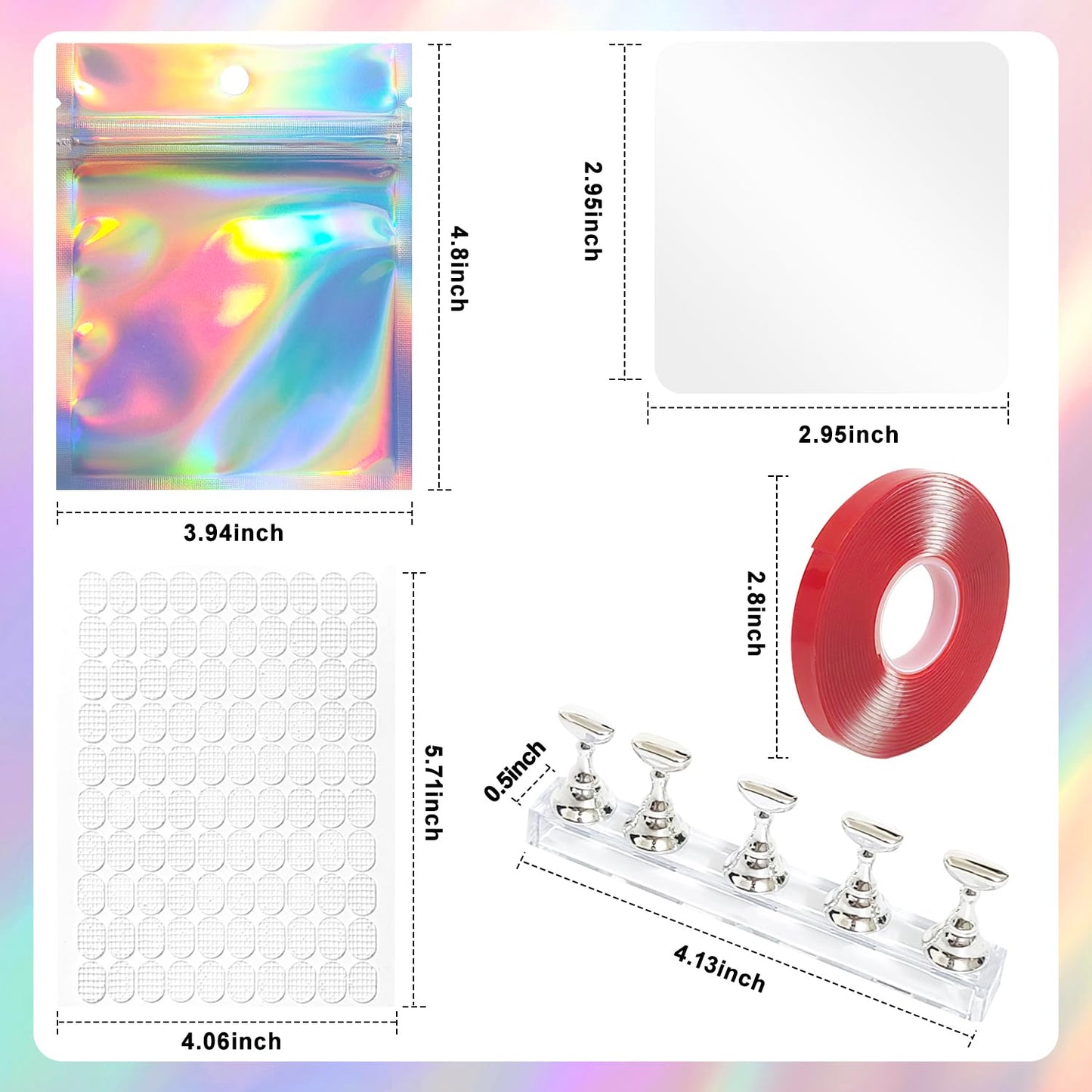 Press On Nail Packaging Kit, 50pcs Nail Display Cardboard, 50 Packaging Bag, 2pcs Display Stand, Adhesive Tab, Transparent Tape for Handmade Nails Business (50pcs white+nail stand)