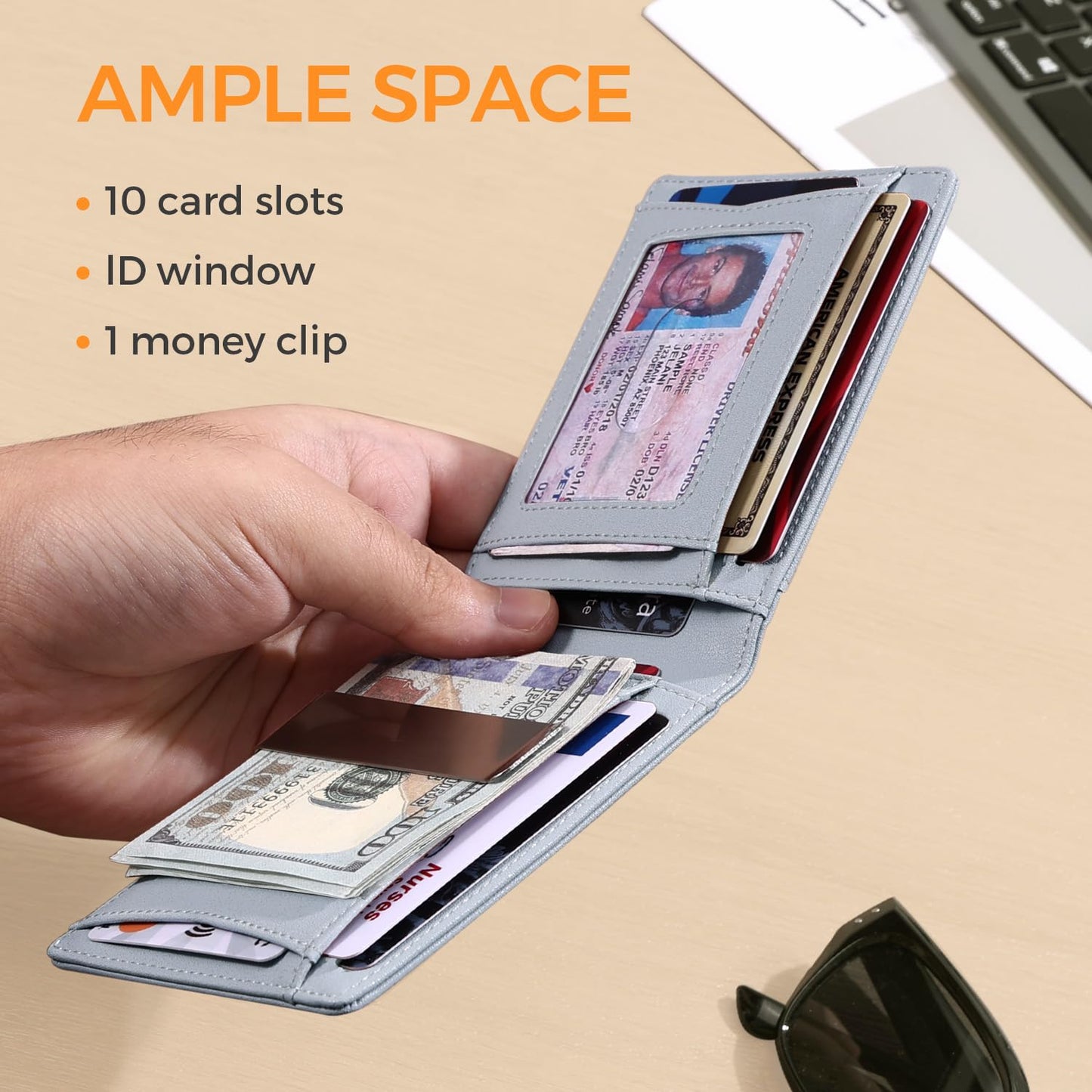 RUNBOX Slim Money Clip Wallets for Men RFID Blocking 11 Card Holder Minimalist Small Leather Bifold Novelty Men's Wallet Front Pocket Gift Box