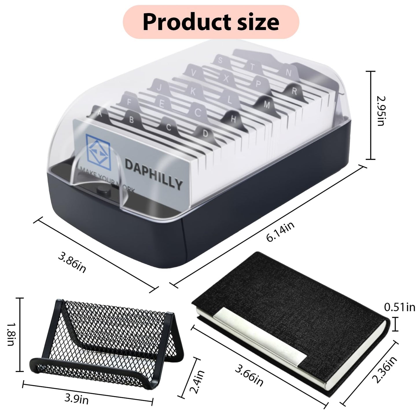 Daphilly Business Card Holder for Desk, Business Card Holder Organizer, Credit Card Organizer Case File Index Card Box Storage,with A-Z Tabs, Storage up to 350 Cards