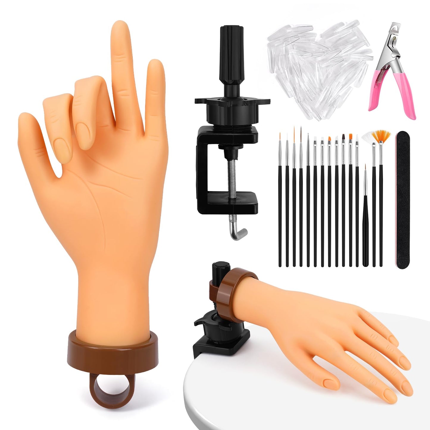 Yokilly Practice Hand for Acrylic Nails, Bendable Soft Nail Practice Hand, Flexible Plastic Nail Hand Practice, Fake Mannequin Training Hand for Nails Practice (with Clamp Holder) / Black
