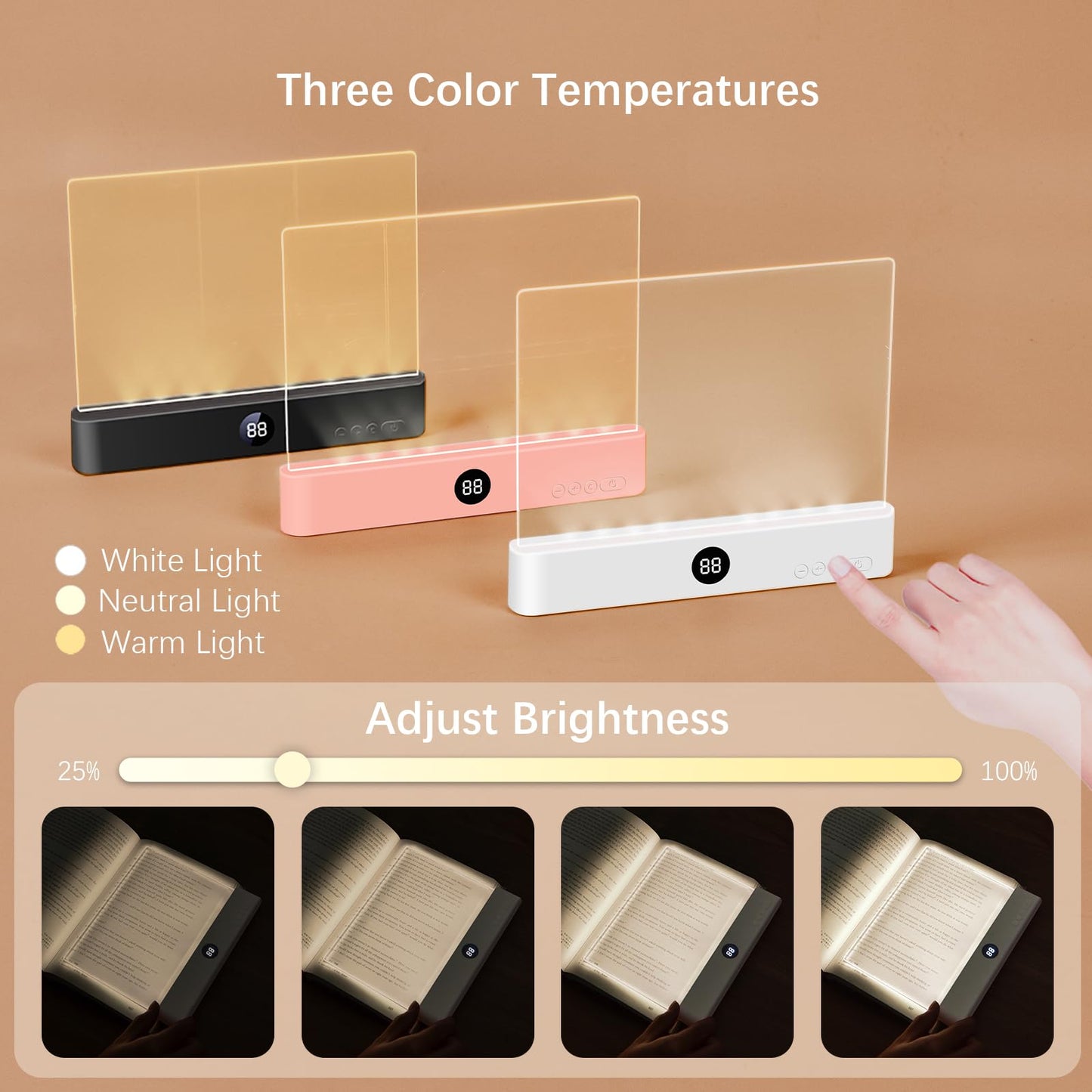 Choudao Tech LED Book Light and Night Light 2 in 1, 3 Color Temperatures & Stepless Dimming, USB Rechargeable Reading Light with Timer for Night Reading 1pc (Black)