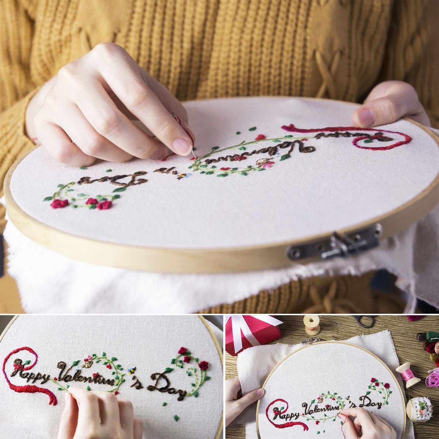 kukmakri 17 PCS 8 inch Embroidery Hoop, High-Quality Bamboo Circle Cross Stitch Hoop, Versatile, Eco-Friendly, and Durable for Art, Craft, and Needlework