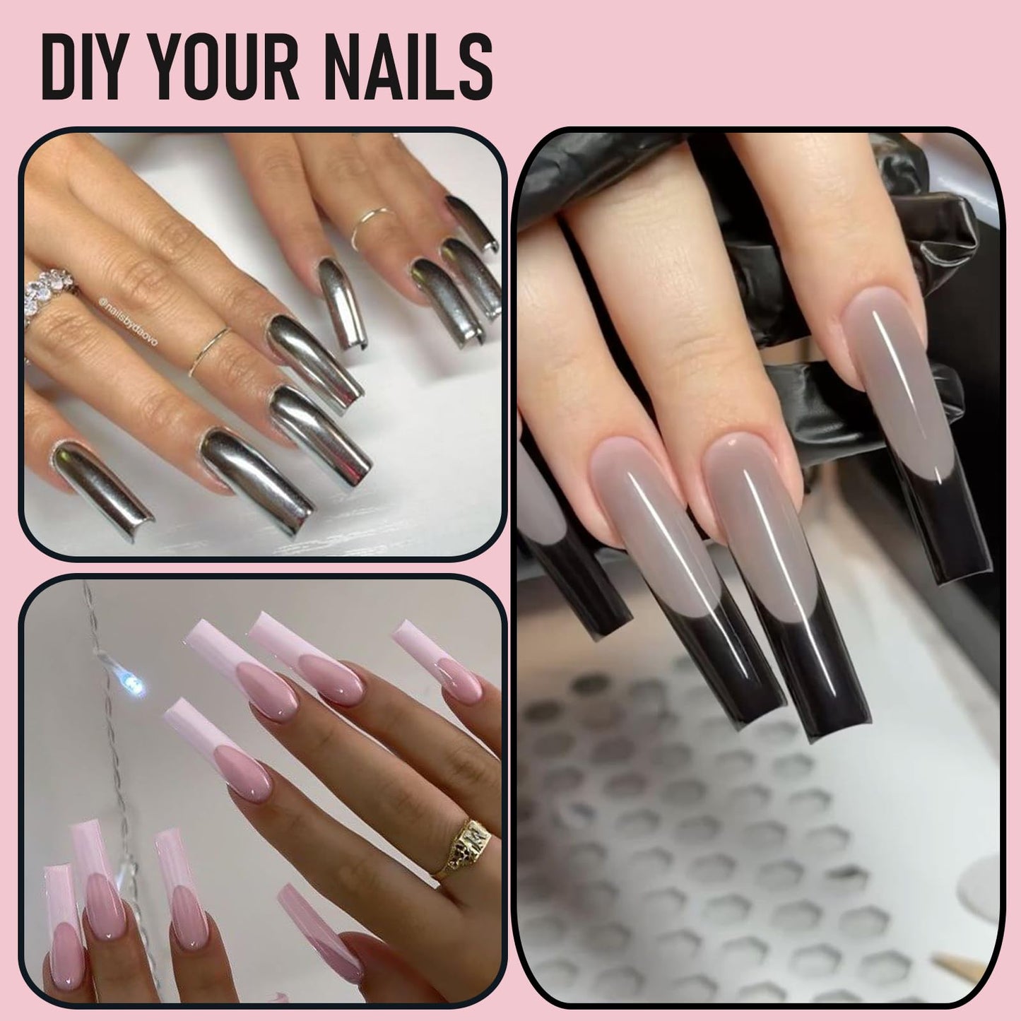 Wellquinn Square (Sculpted) Poly Gel Dual Nail Forms, Medium Long Reusable Full Cover Acrylic Builder Solid Hard Gel Polygel Extension Nail Molds 14 Sizes 140 Pcs, Set for Salon & DIY
