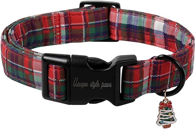 Unique Style Paws Christmas Dog Collar, Pink Dog Collar with Christmas Trees Pattern, Lightweight & Adjustable Pet Collar with Plastic Buckle for Small, Medium, Large Boy Girl Dogs