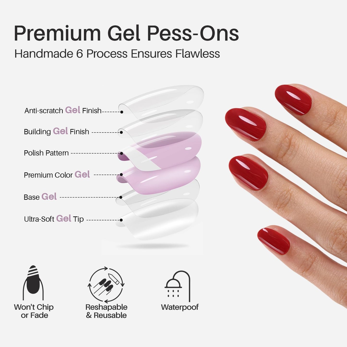 Red Press on Nails Oval for Women Gift - SHANGMENG Soft Gel Press on Nails Short with Glue, Fit Perfectly & Natural Glue on Nails in 16 Sizes - 32 Reusable Fake Nails Kit, Cherry Red