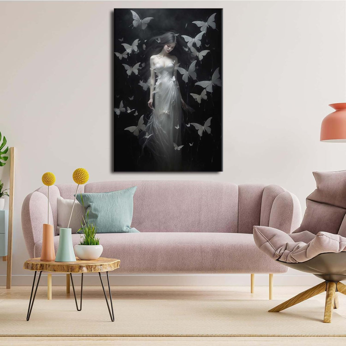 JFHCQJPK Vintage Gothic Feminine Canvas Wall Art Print Butterfly Poster Moody Female Wall Art Retro Artwork Dark College Decor for Home Bedroom20x30in Frameless