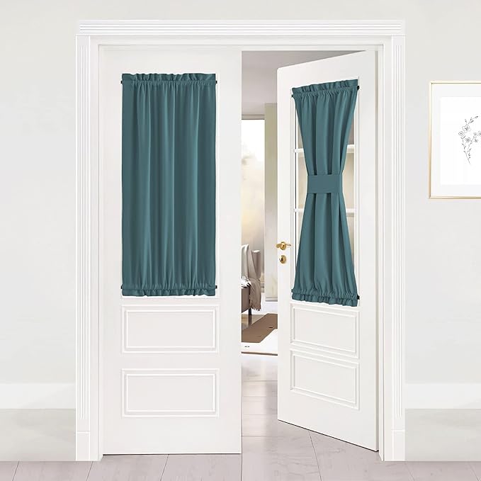 NICETOWN Blackout Sidelight Window Curtain - Room Darkening Thermal Insulated Small Half Door Window Treatment Curtain Panel for Front Door/Kitchen, 25W by 40L inches, Sea Teal, 1 Panel