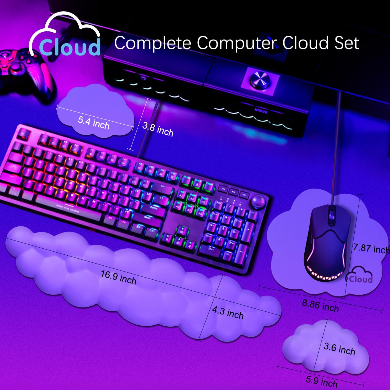 Cloud Wrist Rest Keyboard Palm Rest with Non-Slip Base for Computer Gaming Wrist Rest, YAMJUG Cloud Arm Rest Keyboard Wrist Pad Purple